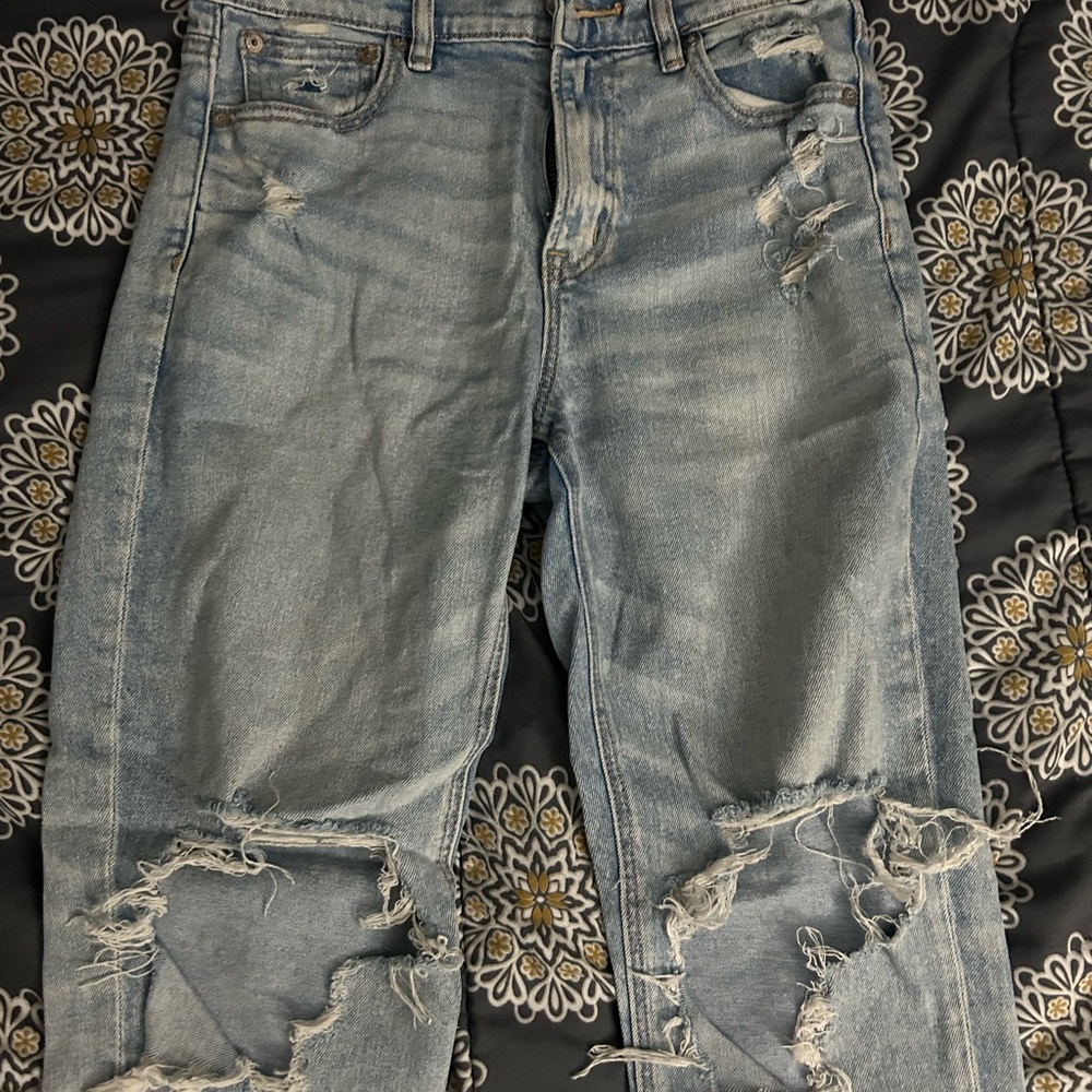 American Eagle Outfitters Light Blue High Rise Ripped Jeans
